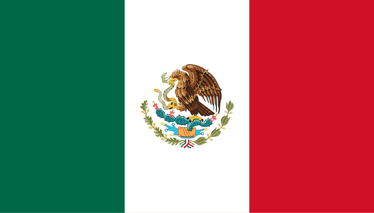 Bandera de México con el escudo nacional en el centro.