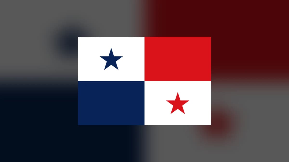 Bandera de Panamá dividida en cuatro cuadrantes con estrella azul y roja.