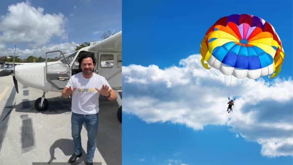 Candidato a Síndico en Playa del Carmen, "Chanito" Toledo, invita a ciudadanos a lanzarse desde un paracaídas para ganar votos