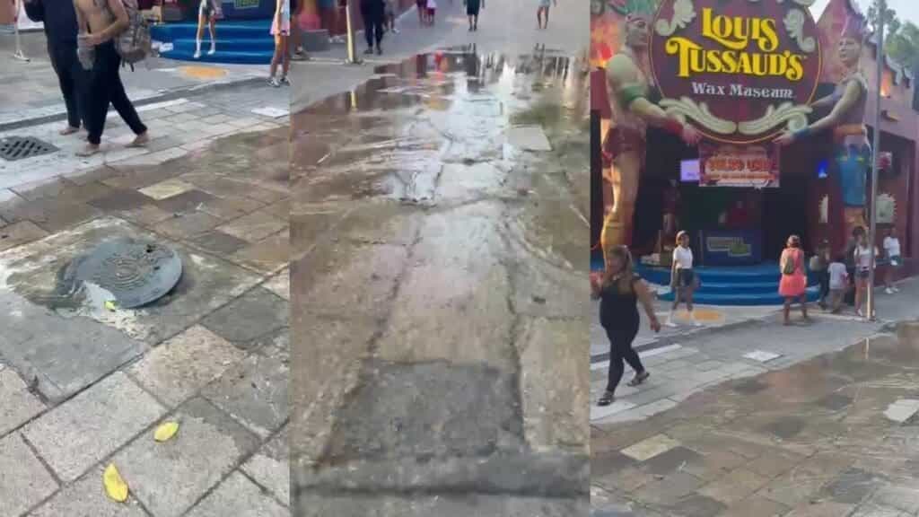 Reportan fuga de agua en la Quinta Avenida de Playa del Carmen
